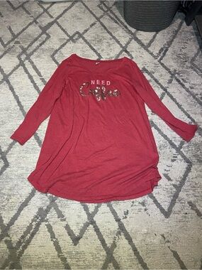 Old Navy Red Long-Sleeve 'Need Coffee' Lounge Tunic
